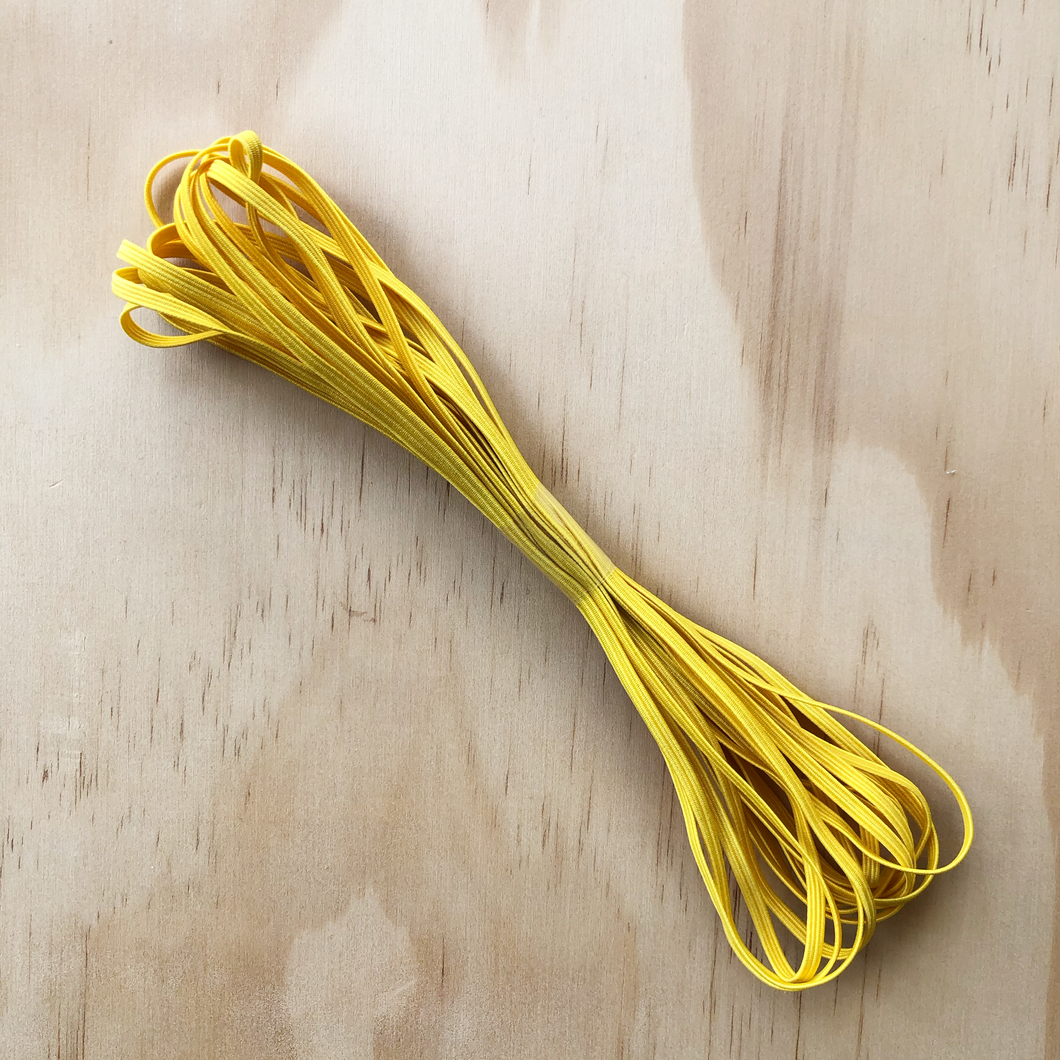 Yellow 3mm Braided Flat Elastic (5, 10 or 20 Metres Hanks)