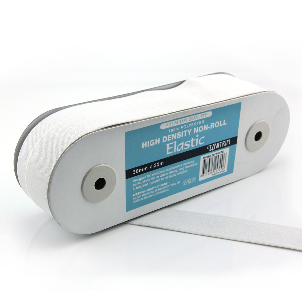 UNI-TRIM 38mm Non-Roll High Density White Elastic