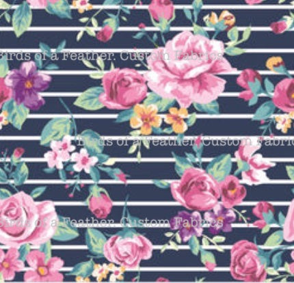 Floral Navy & White Stripes
